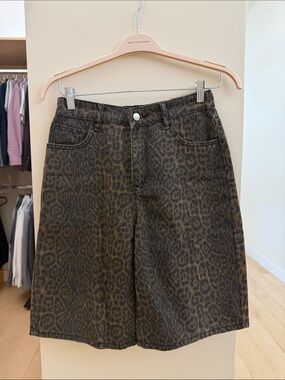 Leopard Print Denim Shorts - Brown/Black